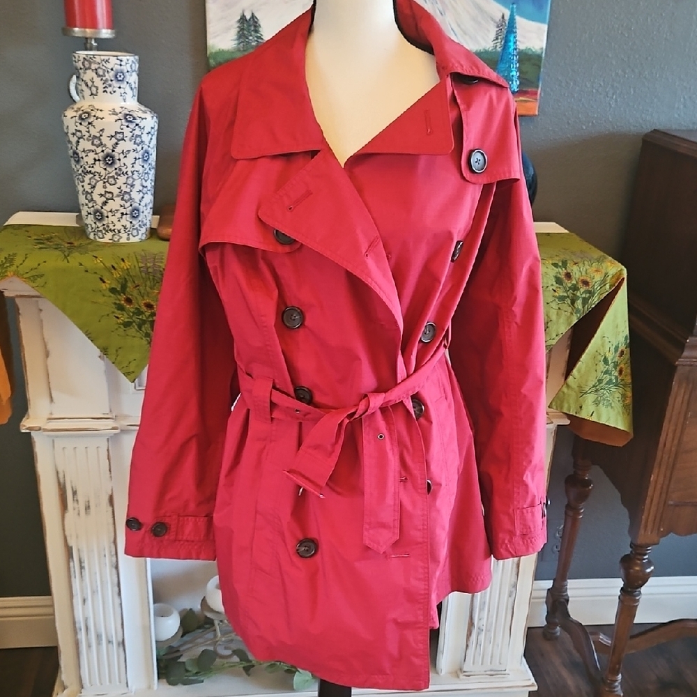 L.L. Bean Women's Red Double-Breasted Trench with Belt